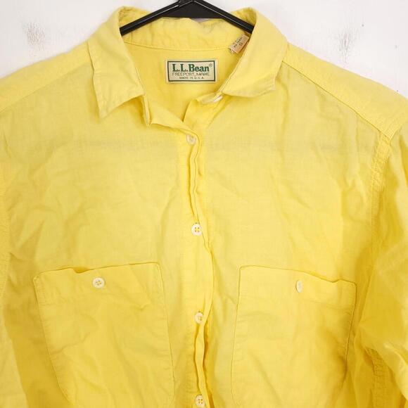LL Bean Shirt Womens Small Button Down Yellow Front Pockets Spring Collar - Picture 3 of 7
